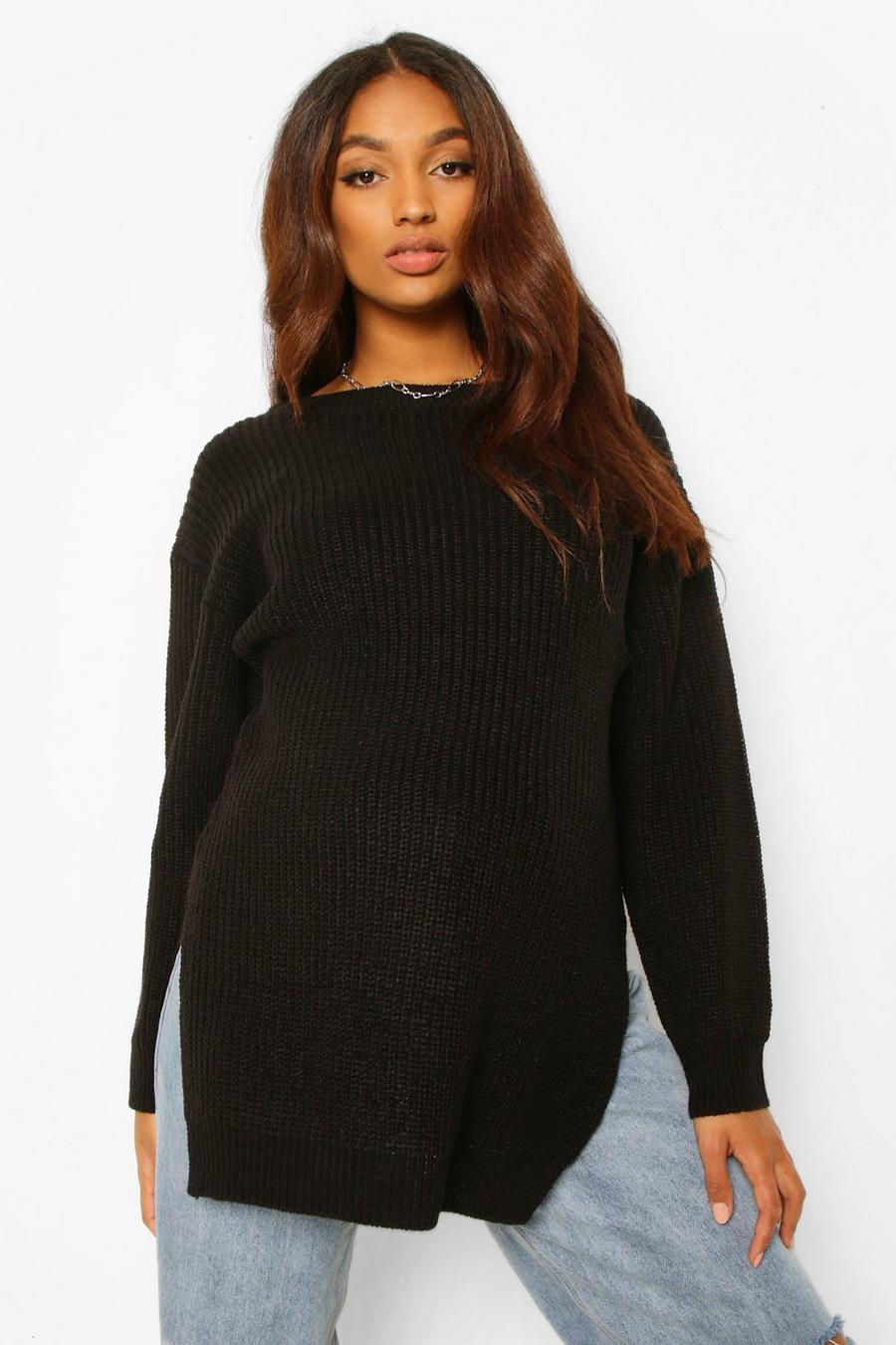 שחור סוודר עם שסע צידי בגזרה ארוכה בגדי היריון image number 1