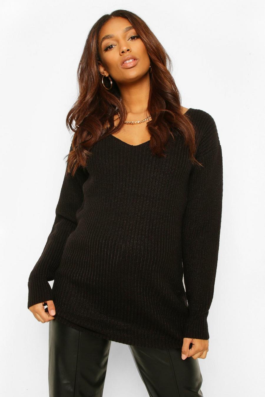 Black Maternity V Neck Jumper image number 1