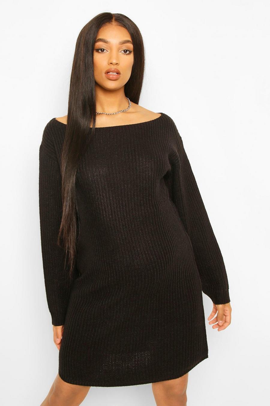 Black Maternity Slash Neck Sweater Dress image number 1