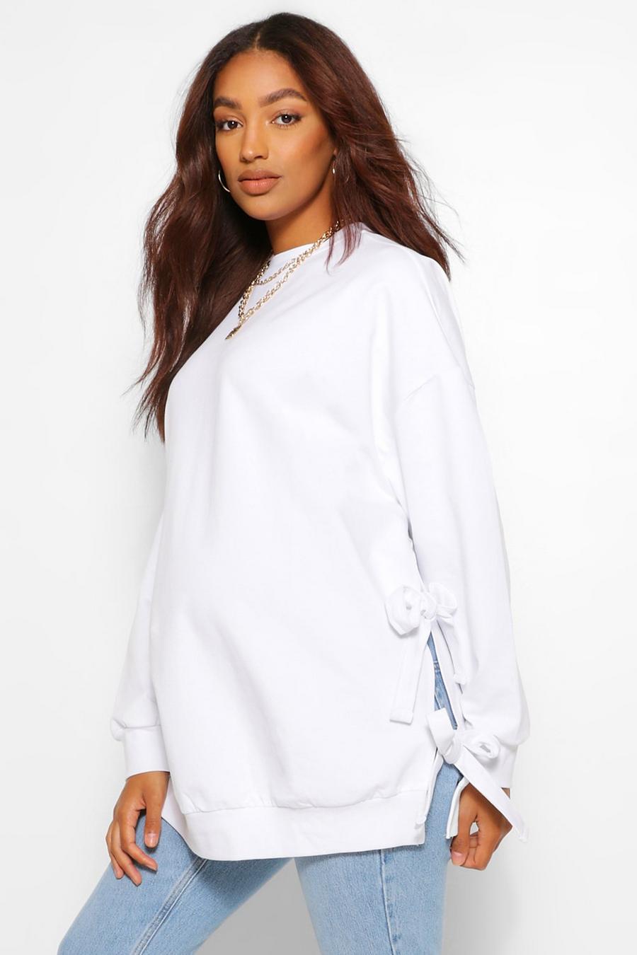 White Maternity Tie Side Nursing Sweatshirt image number 1