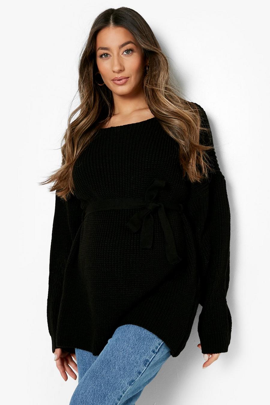 Black סוודר עם שסע צידי ושרוולי בלון בגדי היריון image number 1