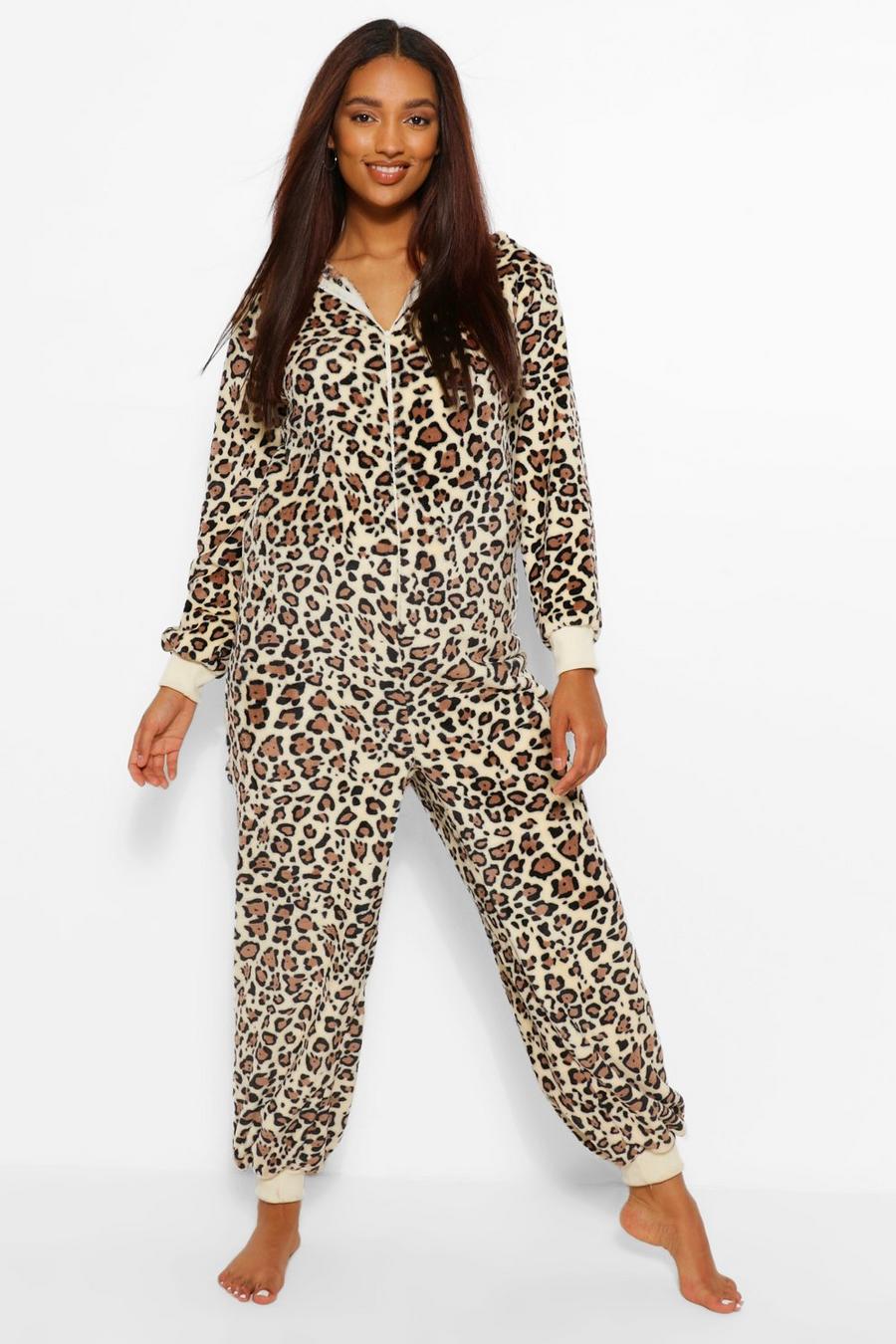 Mammakläder - Supermjuk onesie med leopardmönster och huva image number 1