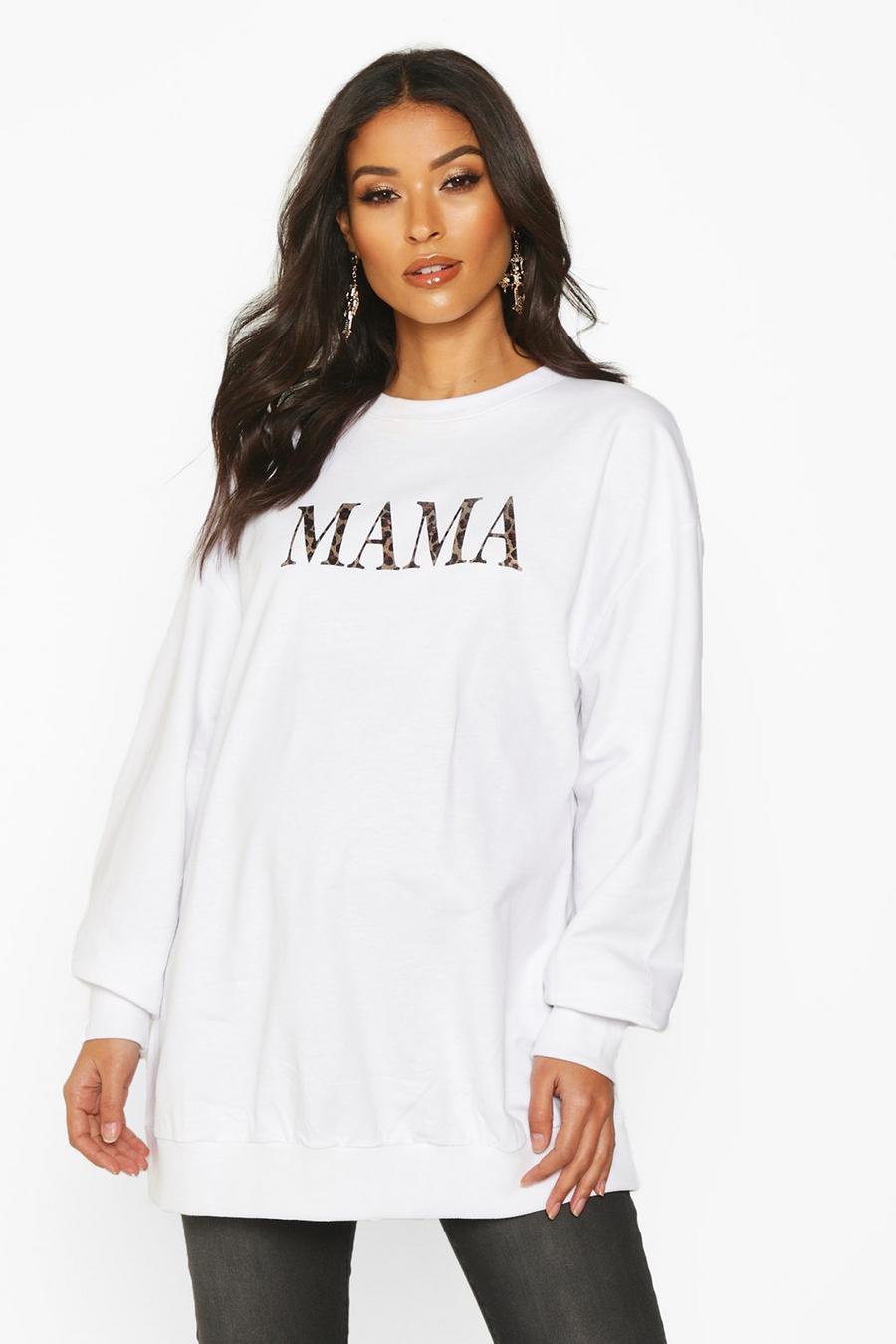 White Mammakläder - "Mama" Sweatshirt med leopardmönstrad text image number 1