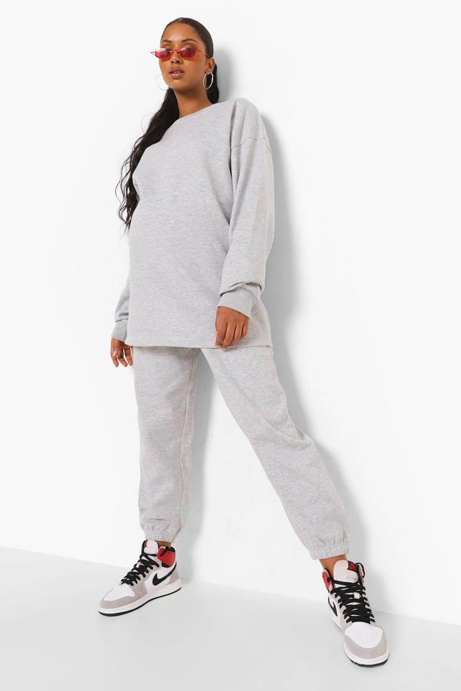 Grey marl Maternity Crew Neck Tracksuit image number 1