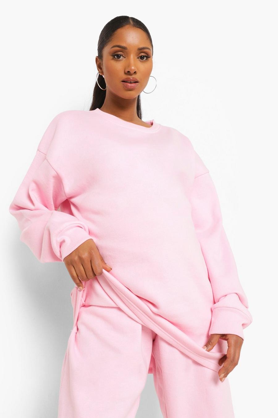 Pale pink טופ סווטשרט אוברסייז עם צווארון עגול בגדי היריון image number 1