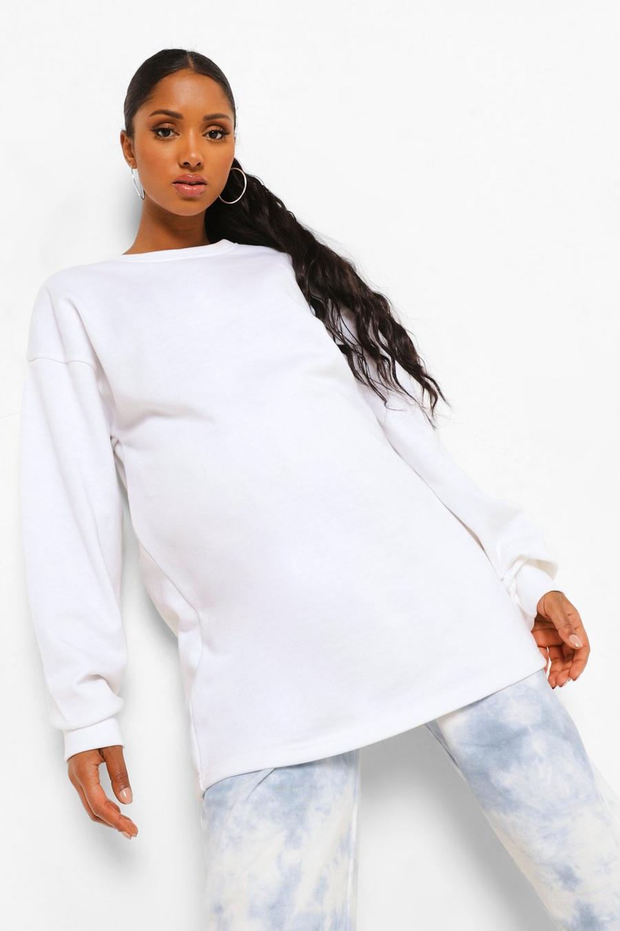 White טופ סווטשרט אוברסייז עם צווארון עגול בגדי היריון image number 1