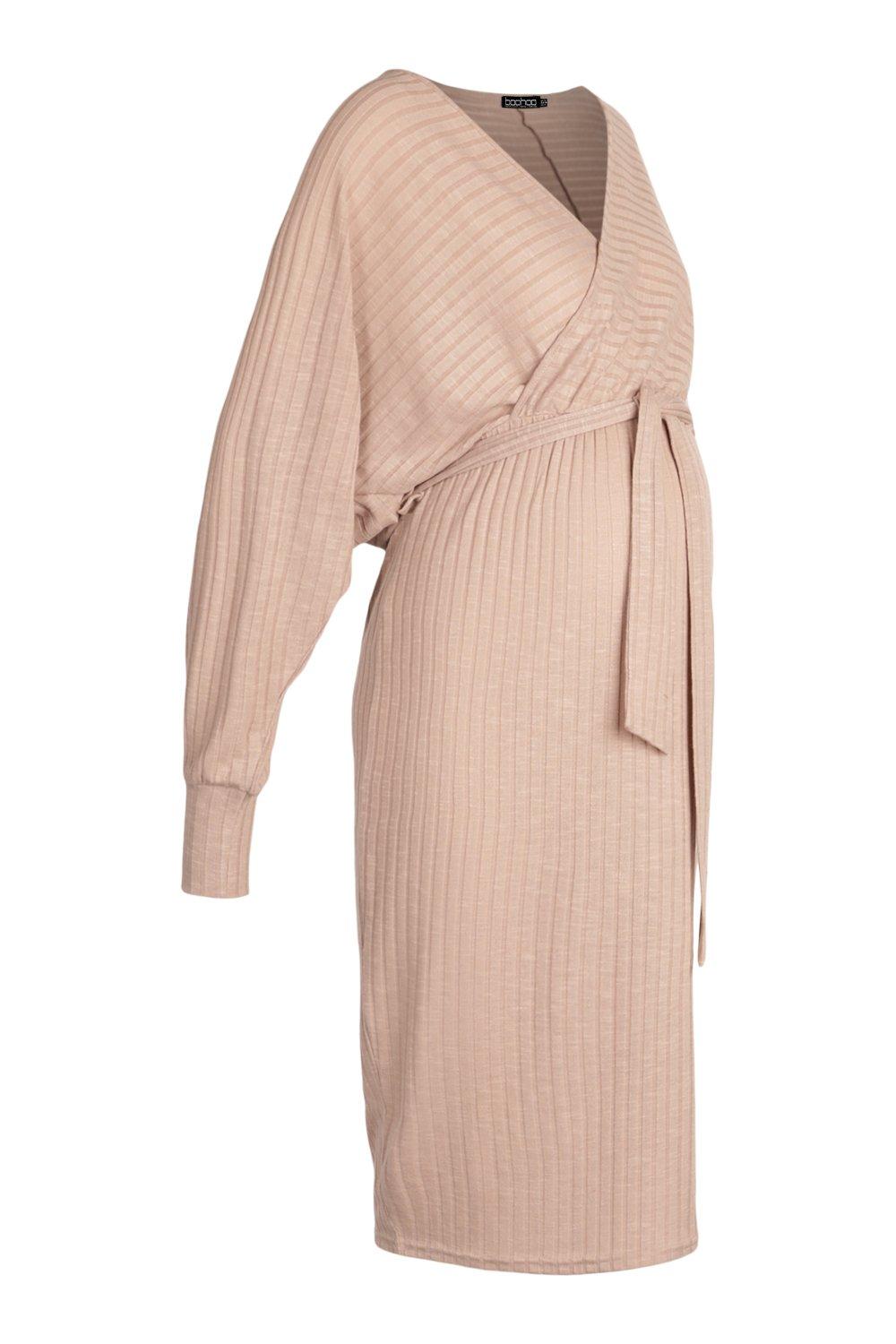 Maternity Knitted Rib Wrap Sweater Dress