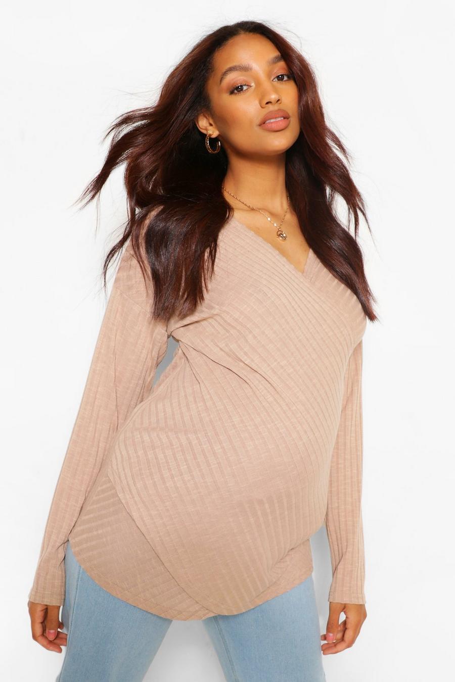 Cream Maternity Nursing Wrap Front Knitted Jumper image number 1