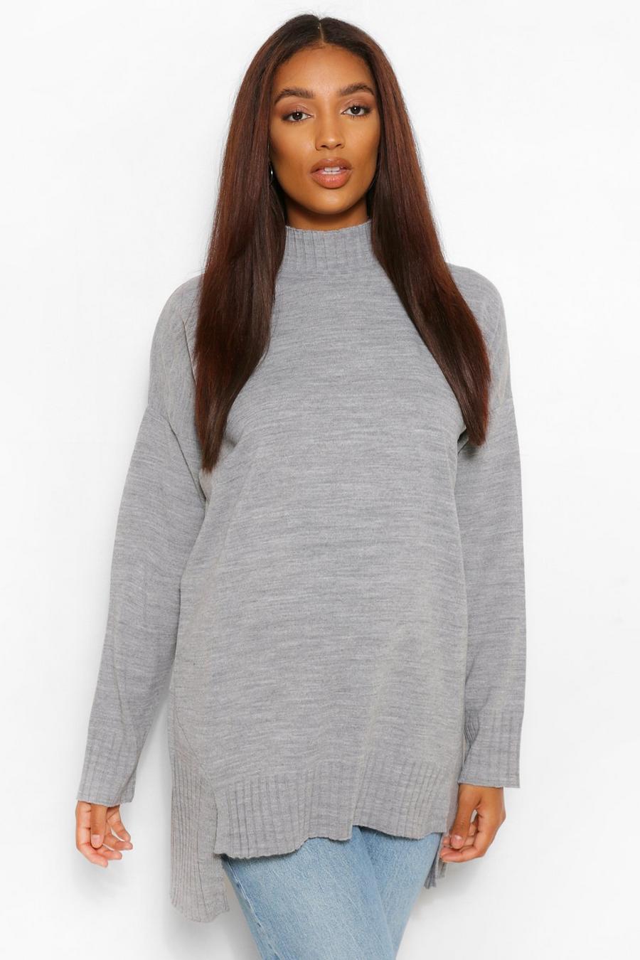 Grey marl Maternity Side Split Knitted Sweater image number 1