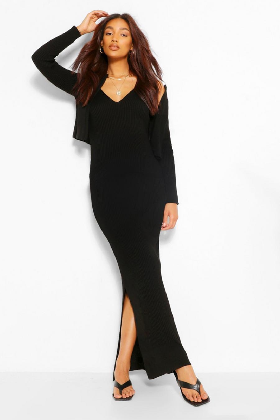 Black Maternity Knitted Dress And Cardigan Co-Ord Set image number 1