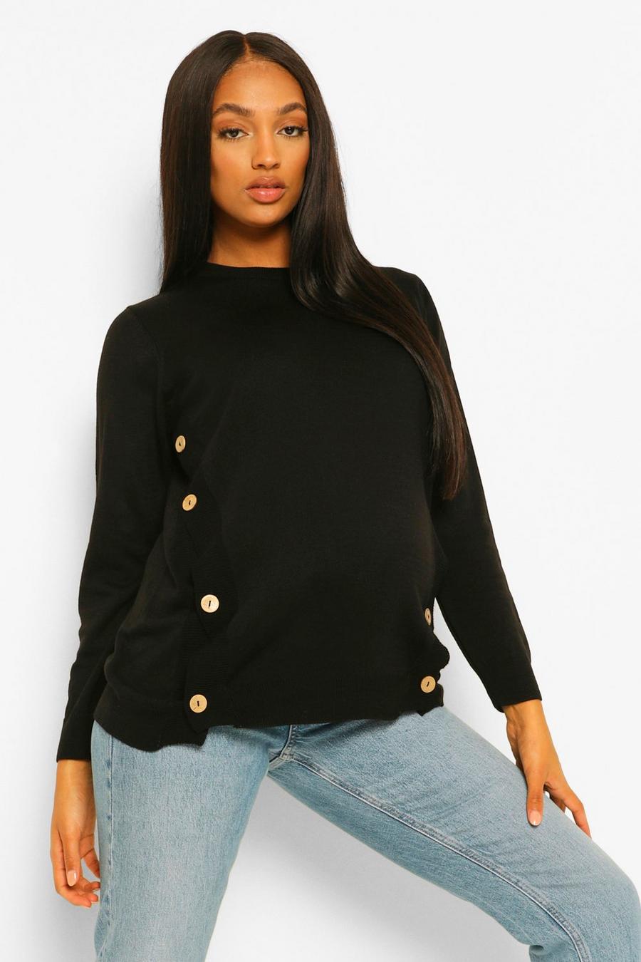 שחור סוודר הנקה עם כפתור צידי בגדי היריון image number 1