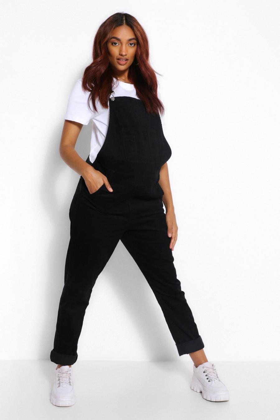 Black Maternity Cord Dungarees image number 1