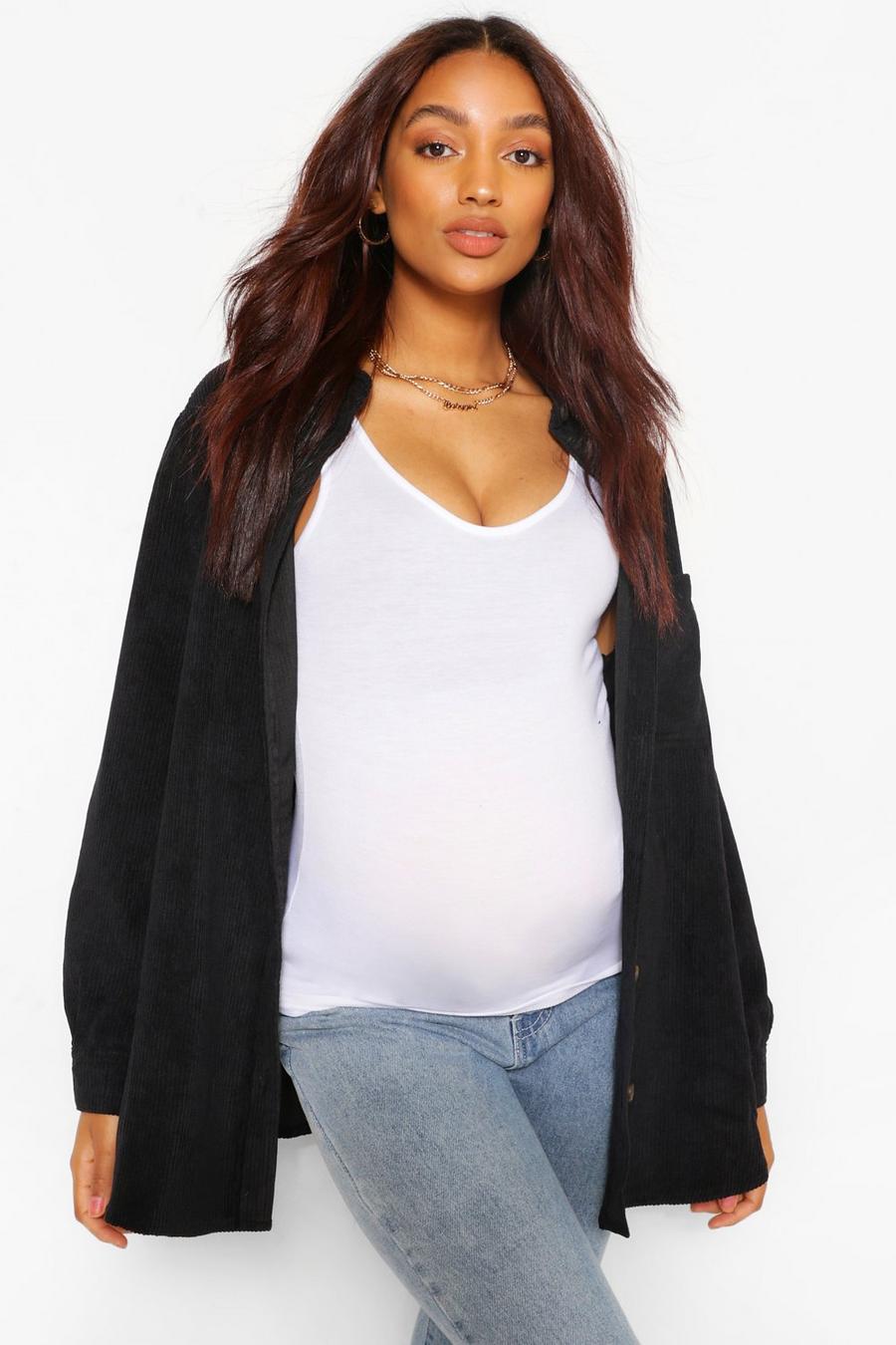 Black Maternity Oversized Cord Shirt image number 1