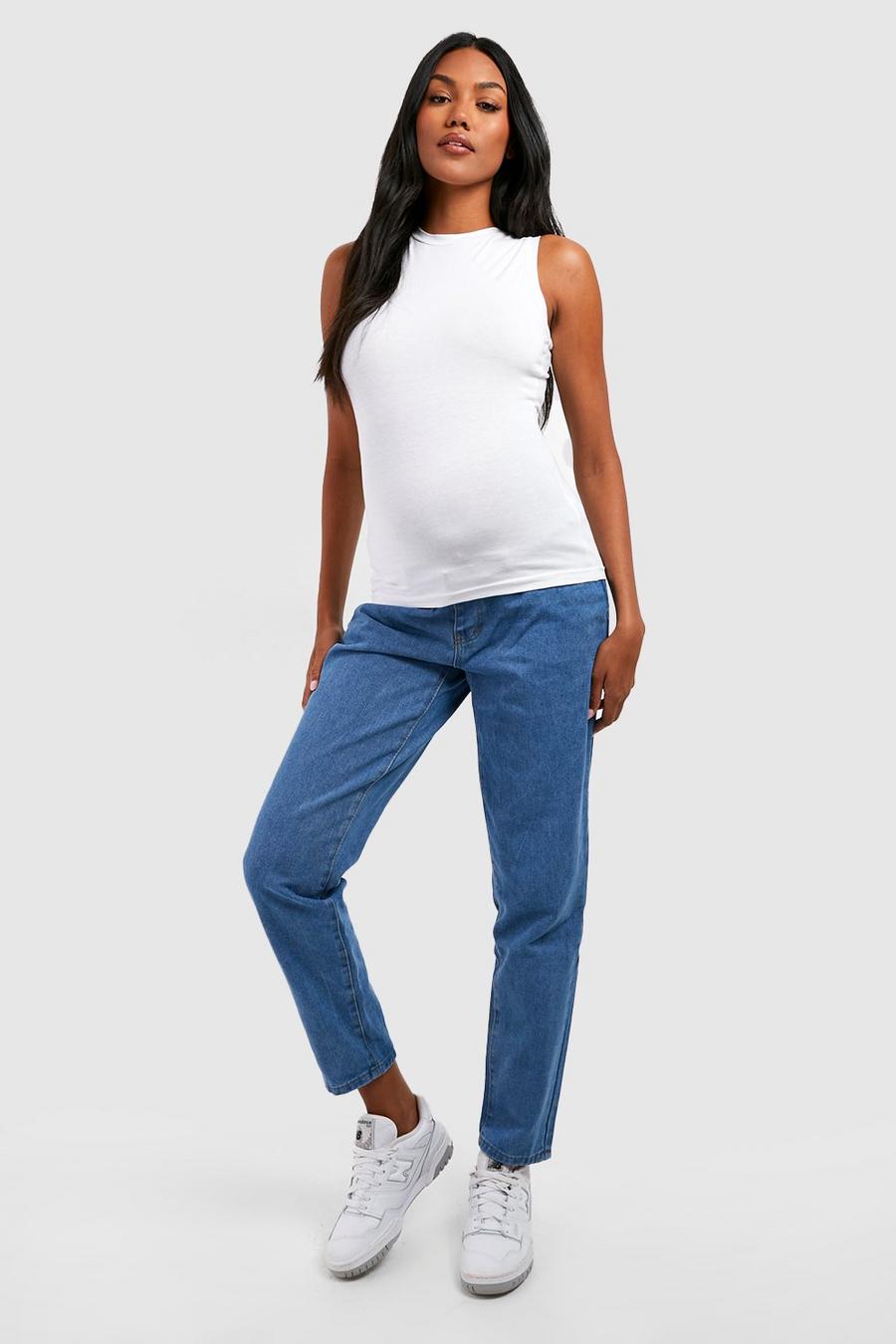 Mid wash Maternity Roll Hem Over The Bump Boyfriend Jeans image number 1