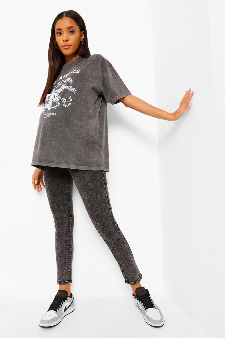 Charcoal Mammakläder - Stentvättade skinny jeans med hög midja image number 1