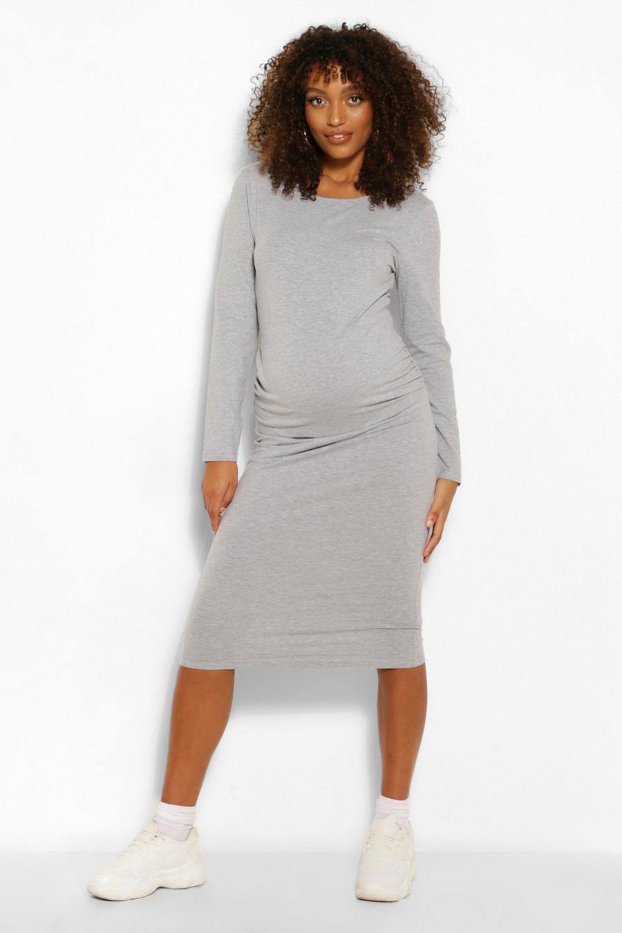 Grey marl Maternity Long Sleeve Midi Bodycon Dress image number 1