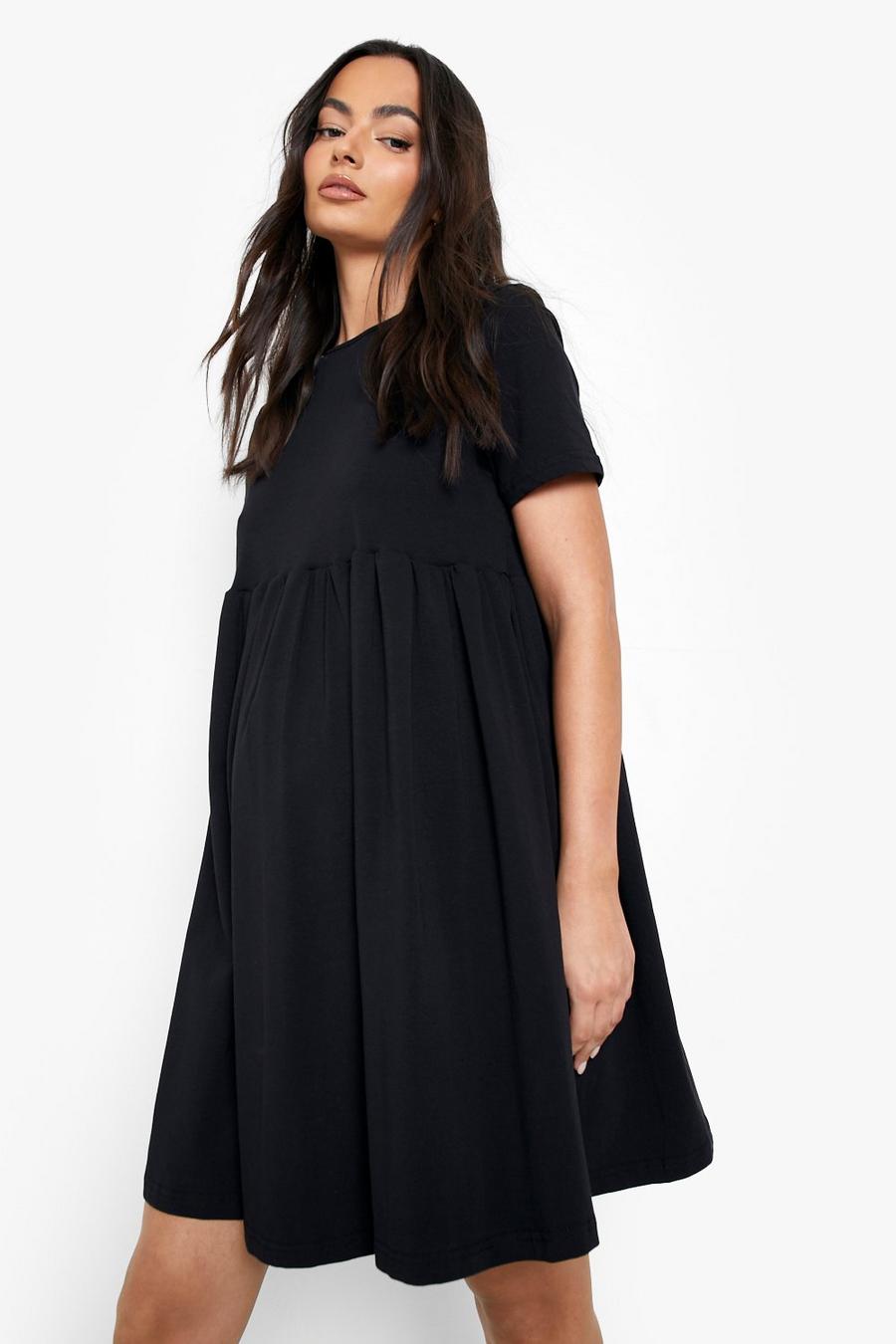 Zwart Positiekleding Gesmokte jurk met ronde hals image number 1