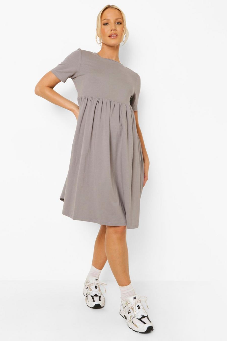 Charcoal Maternity Crew Neck Smock Dress image number 1