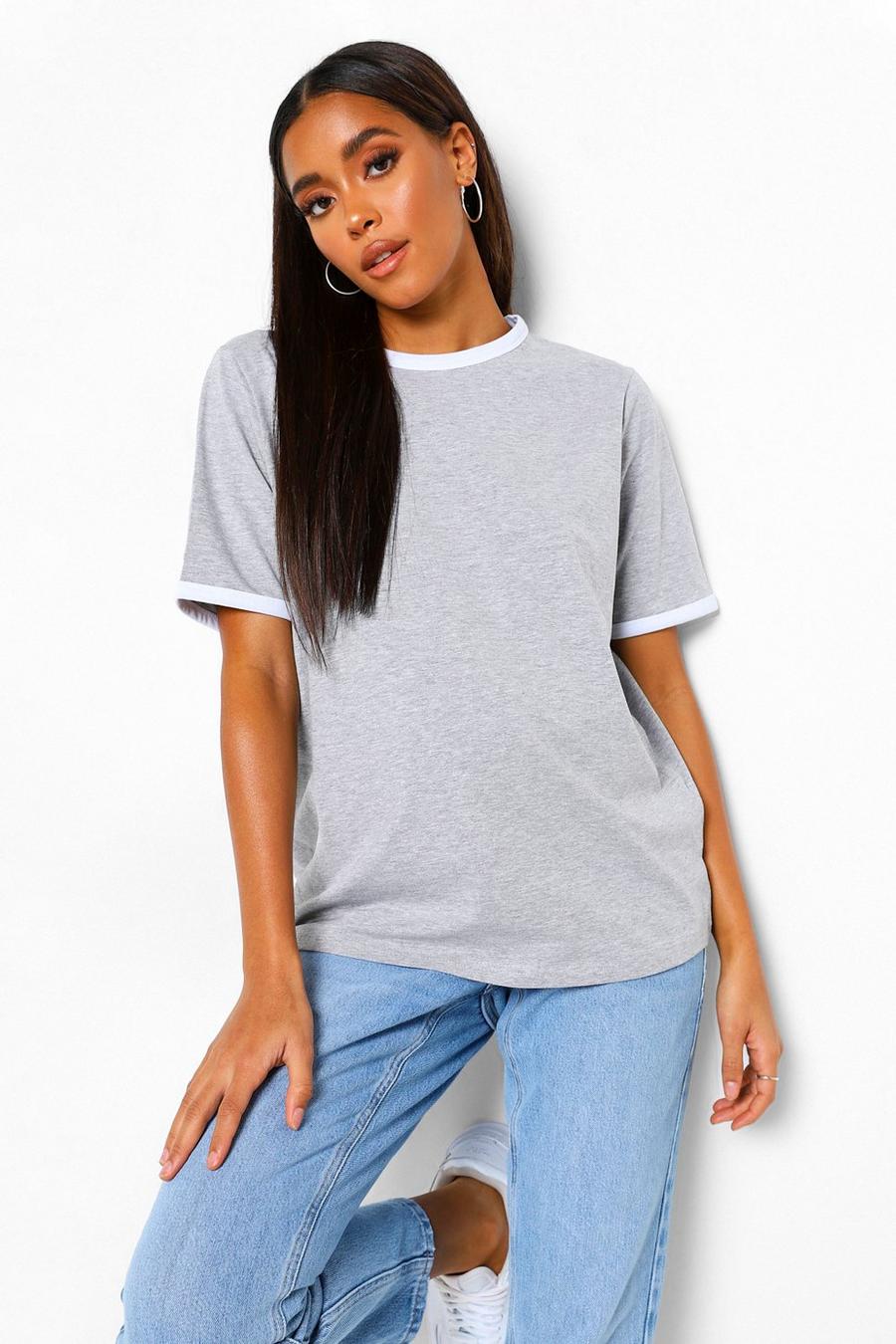 Umstandsmode T-Shirt mit Ringer-Ausschnitt, Grau meliert image number 1