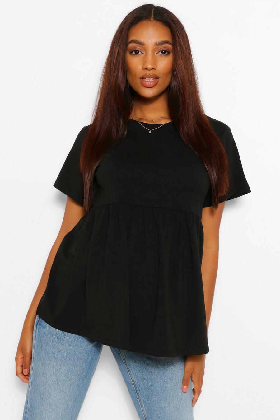 Black Maternity Crew Neck Smock Top image number 1