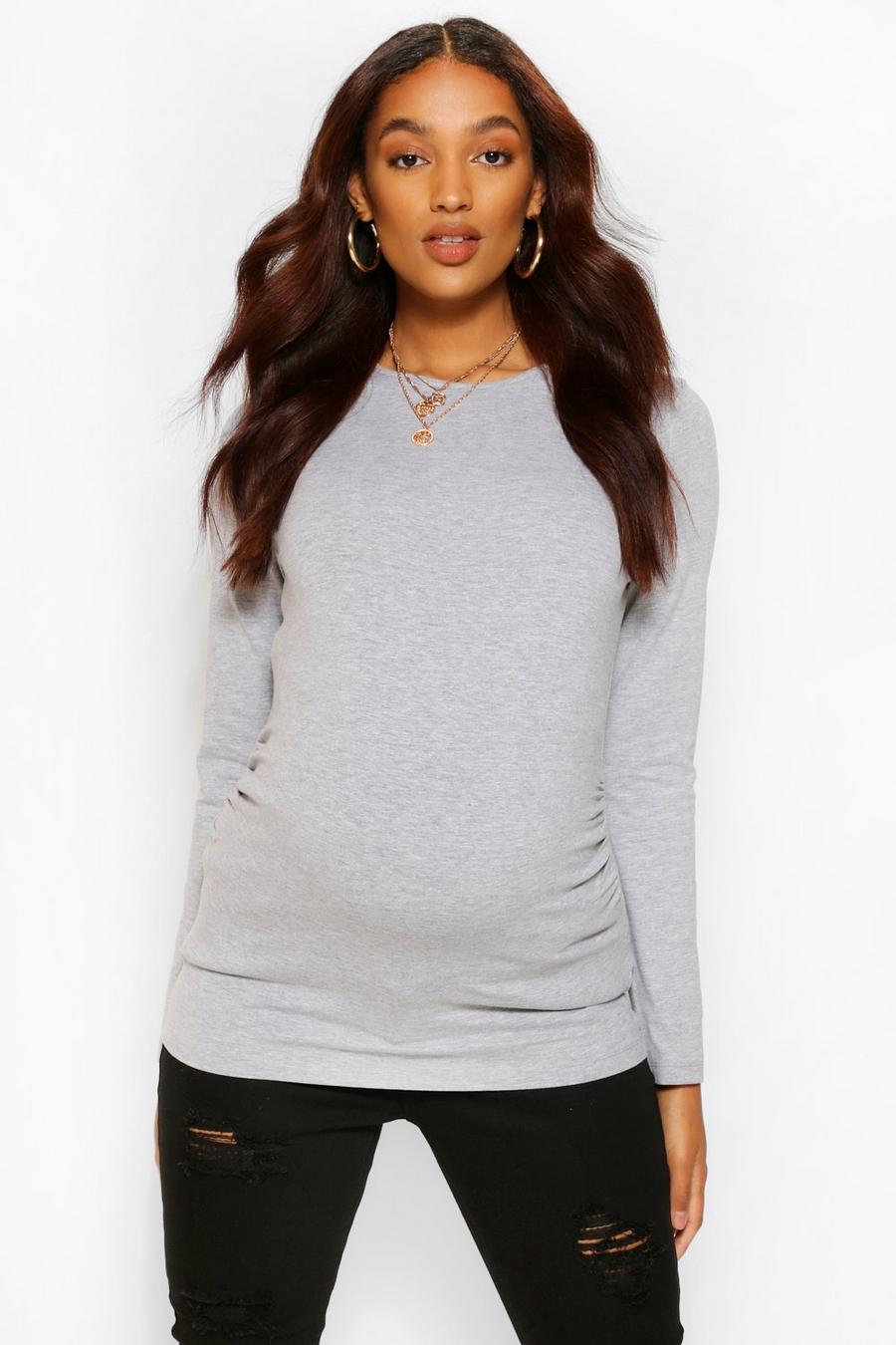 Grey marl Maternity Long Sleeve Crew Neck Top image number 1