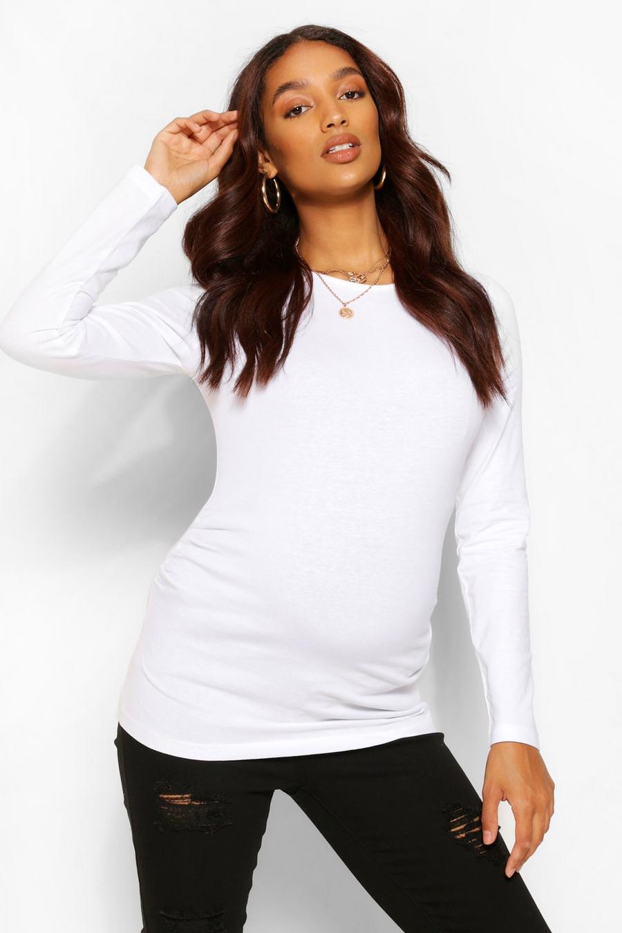 White Maternity Long Sleeve Crew Neck Top image number 1