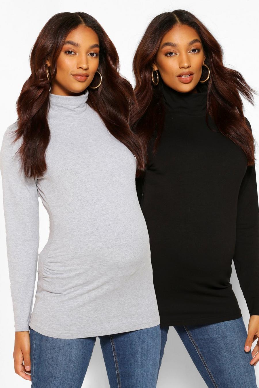Grey marl Maternity 2 pck Roll Neck Long Sleeve Top image number 1