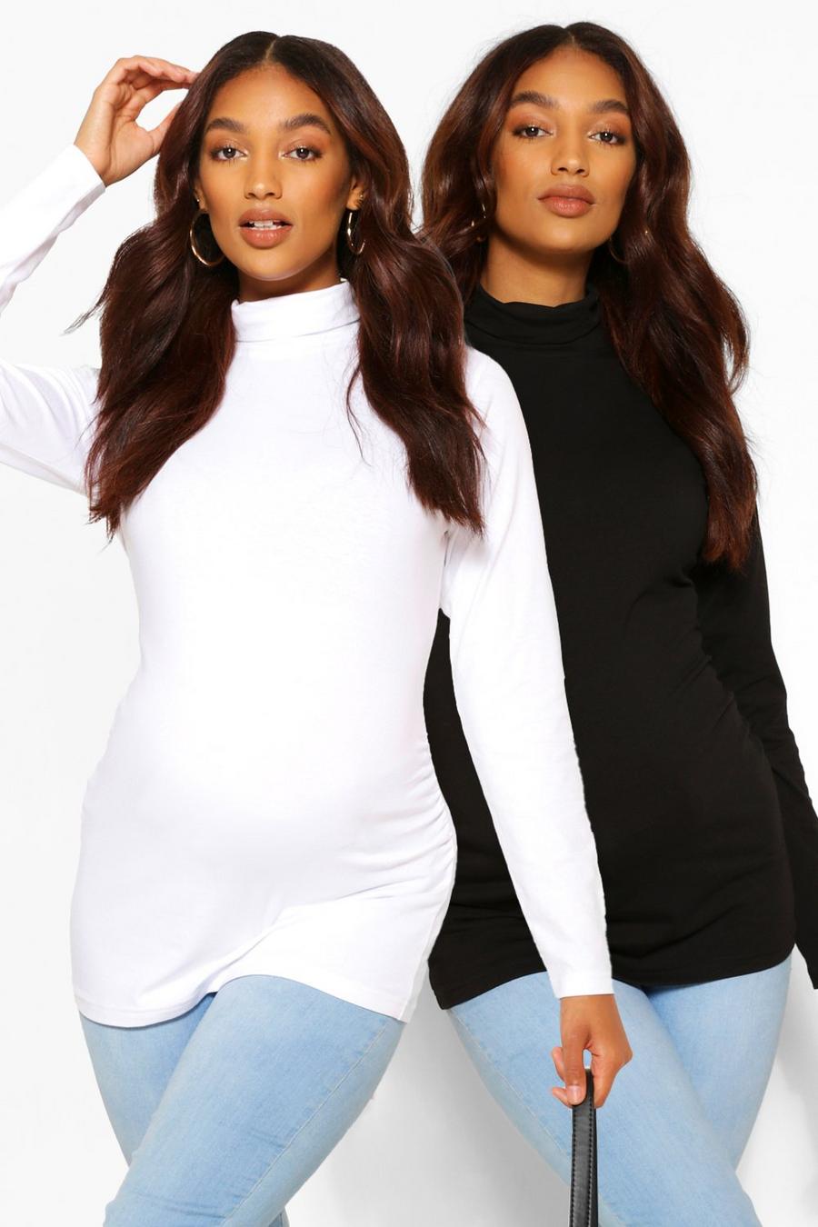 White Maternity 2 pck Roll Neck Long Sleeve Top image number 1