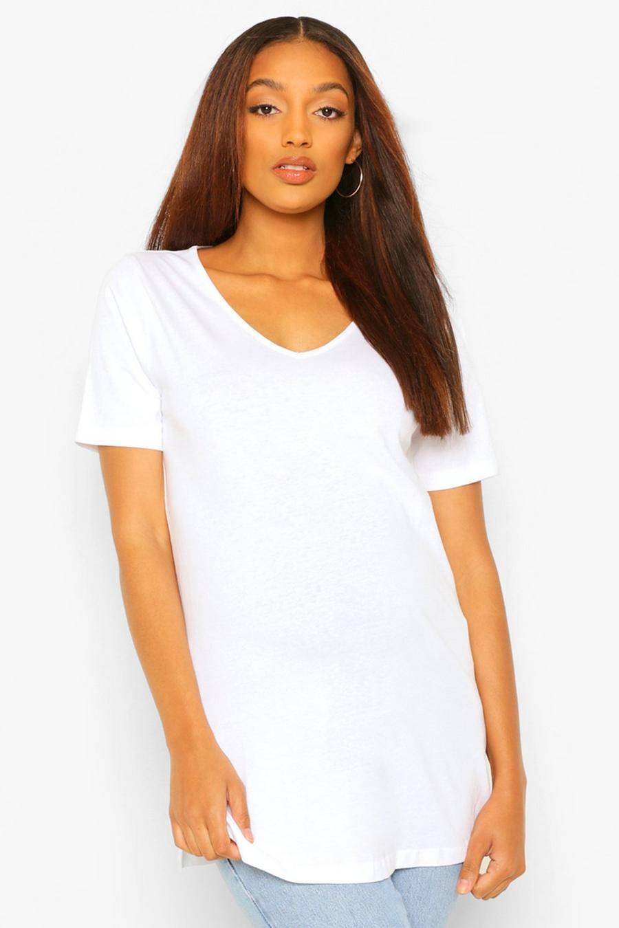 Umstandsmode T-Shirt mit Seitenschlitz und V-Ausschnitt, Weiß image number 1