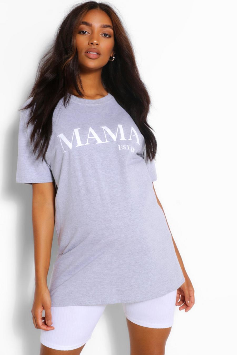 סלע אפור טישרט עם כיתוב Mama Est 2021 בגדי היריון image number 1