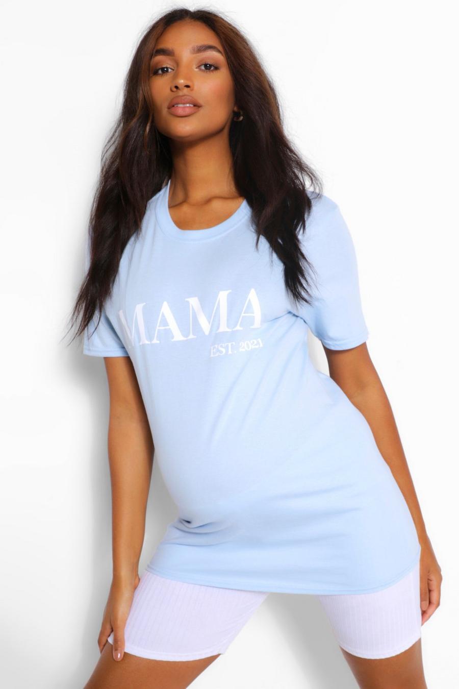 כחול חיוור טישרט עם כיתוב Mama Est 2021 בגדי היריון image number 1