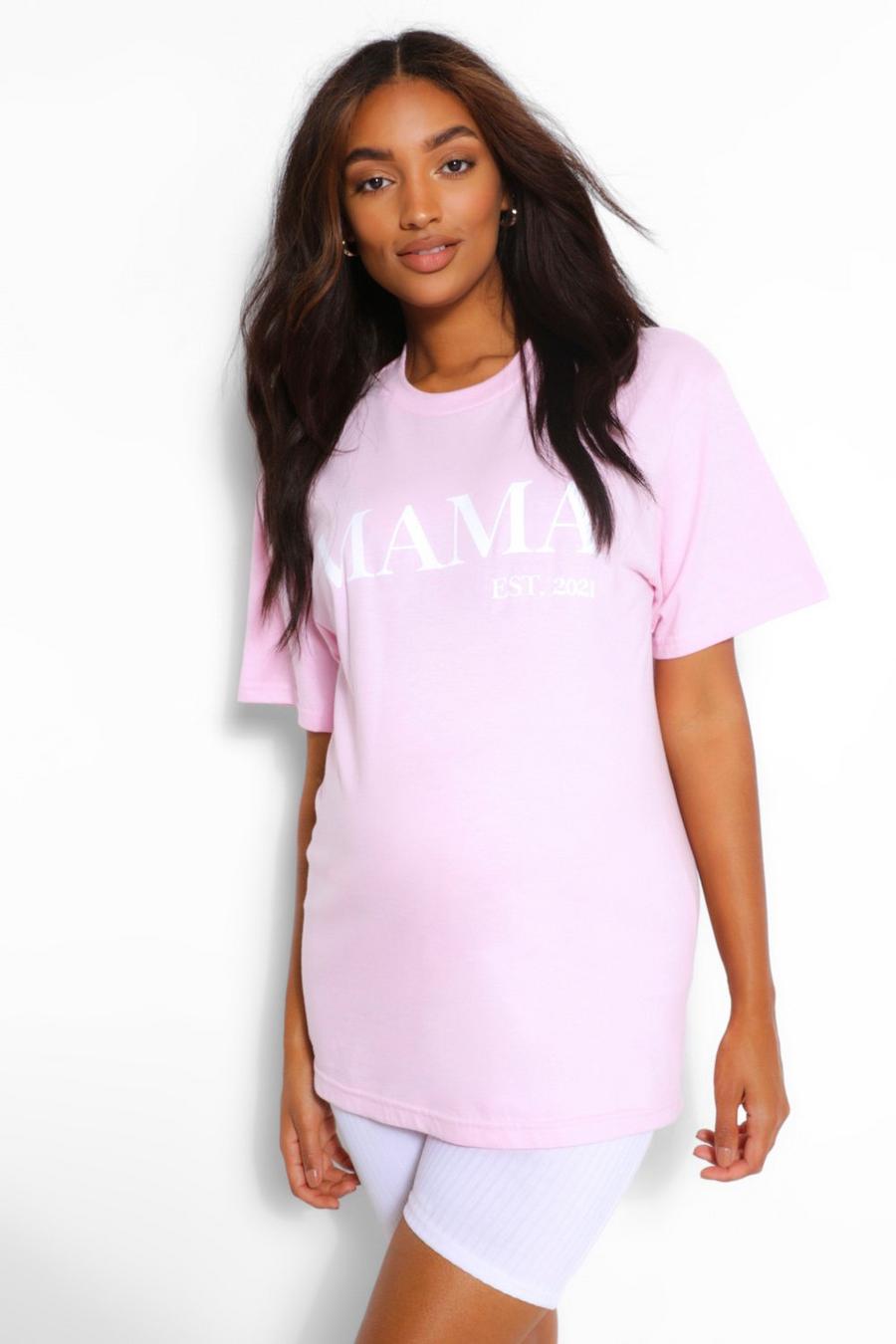 T-shirt Premaman con slogan Mama Est 2021, Rosa pallido image number 1
