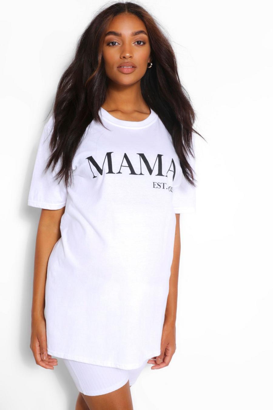 White Mammakläder - "Mama Est 2021" T-shirt med slogan image number 1