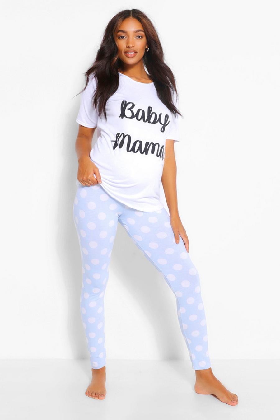 Umstandsmode Pyjama mit Baby Mama Print, Blassblau image number 1