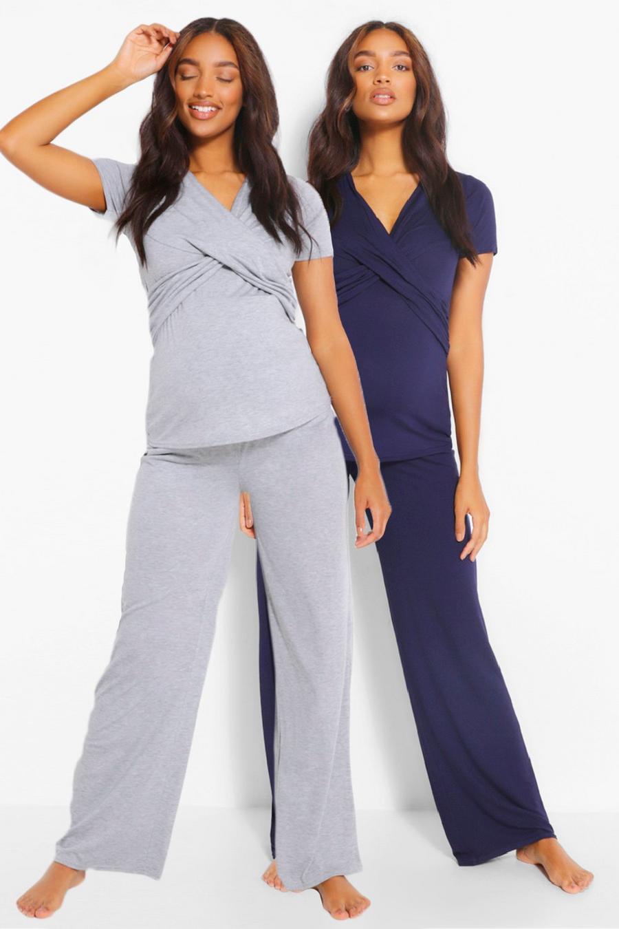 Navy Maternity 2 Pack Wrap Nursing Pajama Pants Set image number 1