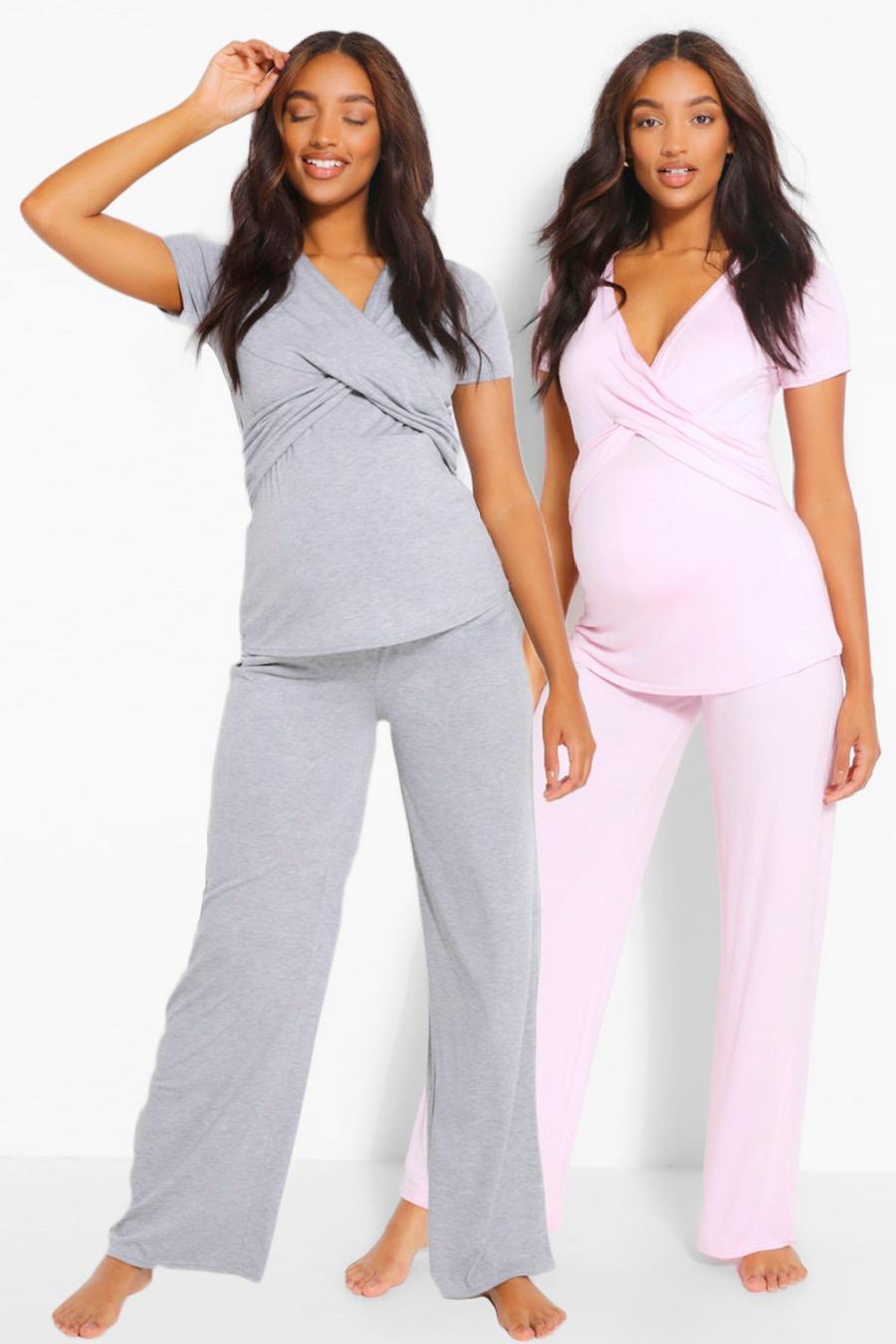 Pale pink rose Maternity 2 Pack Wrap Nursing Pyjama Trouser Set