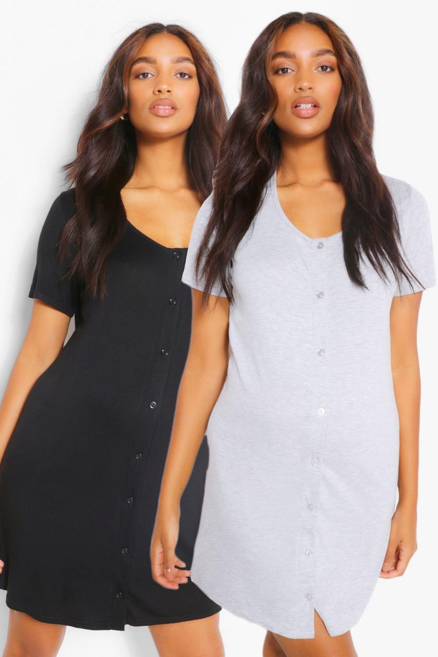 Black negro Maternity 2 Pack Button Front Nursing Nightie image number 1