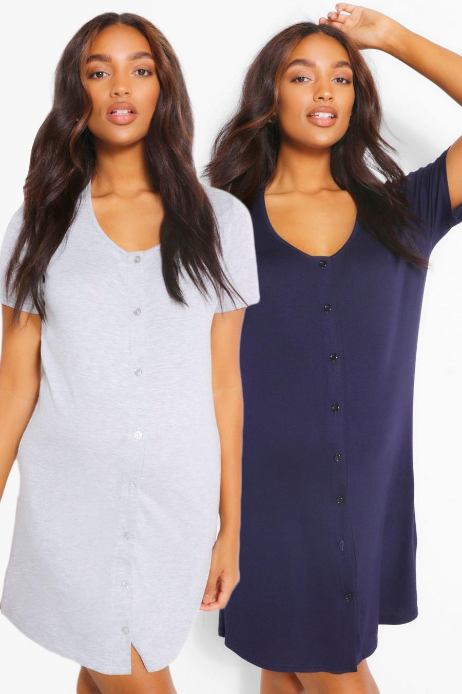 Maternity 2 Pack Button Front Nursing Nightgown image number 1