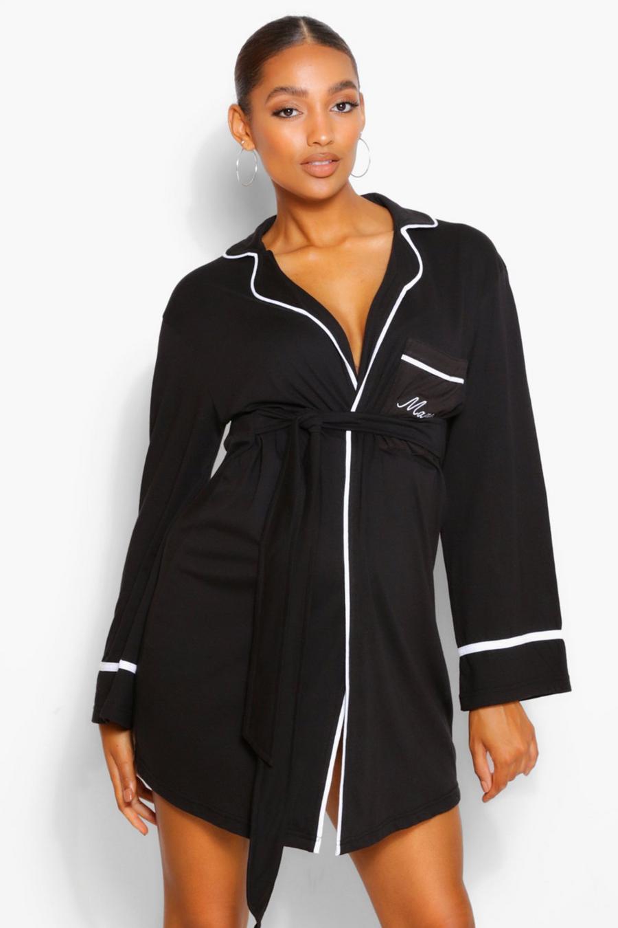 Black Maternity Mama Pipe Detail Dressing Gown image number 1