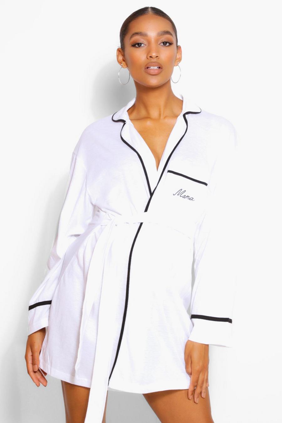 White Maternity Mama Pipe Detail Dressing Gown image number 1
