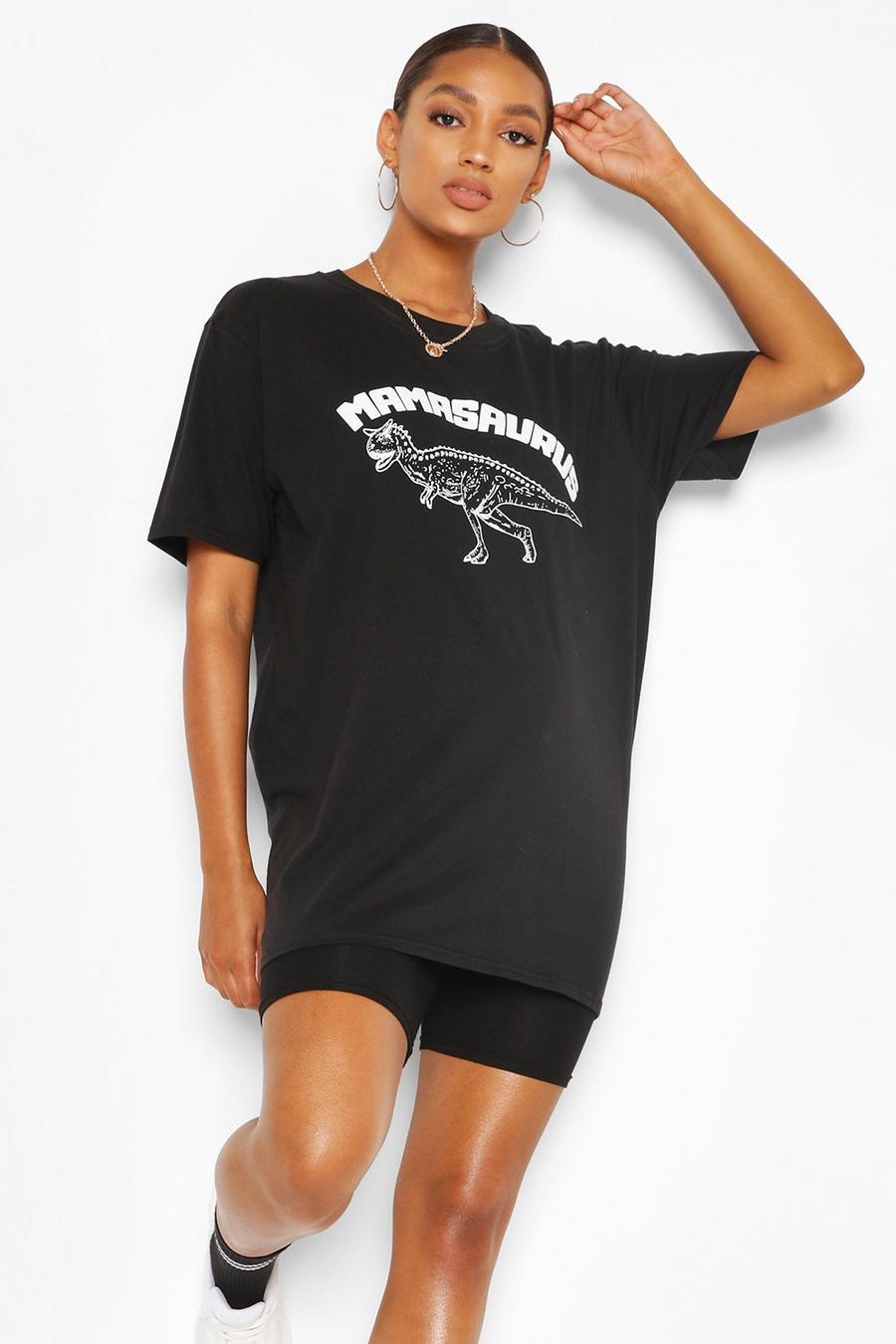 Umstandsmode T-Shirt mit Mamasaurus Slogan, Schwarz image number 1