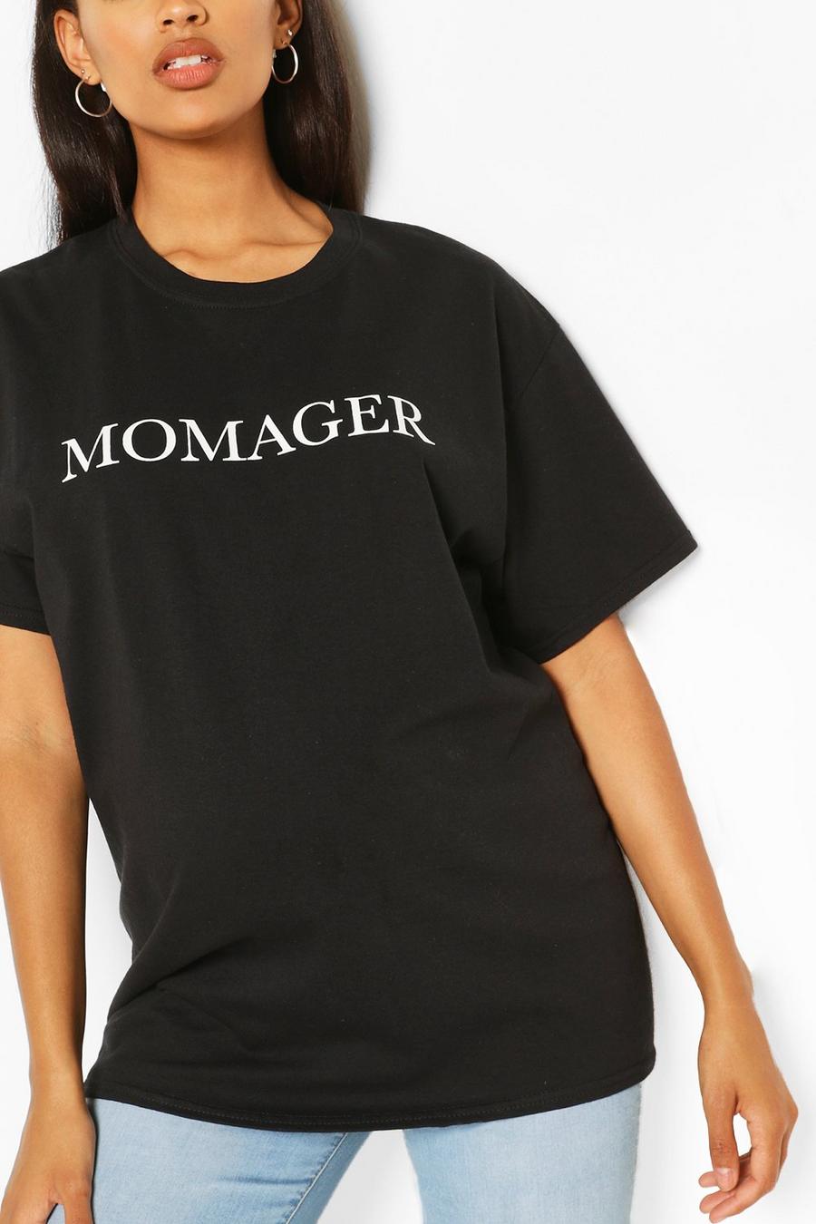Umstandsmode T-Shirt mit „Momager“-Slogan, Schwarz image number 1