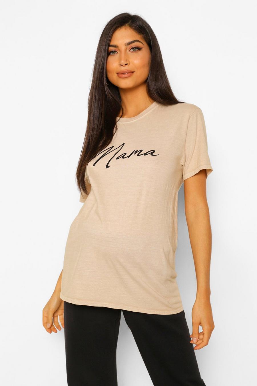 Kameel beige Zwangerschap Acid Wash Gebleekt Mama T-Shirt image number 1