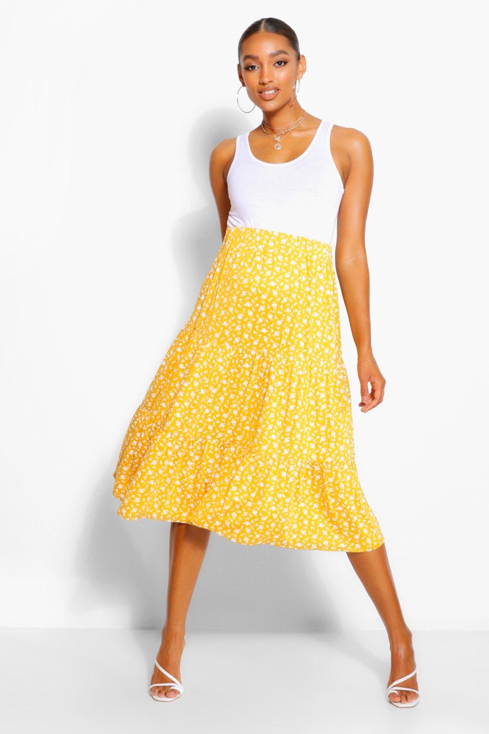 Floral tiered midi skirt best sale