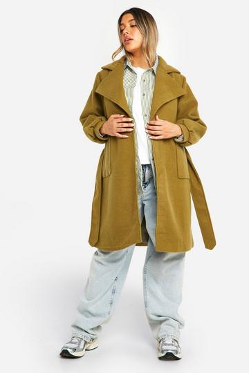 Maternity Wrap Pocket Front Coat khaki