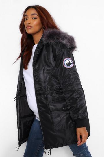 Maternity Faux Fur Trim Parka Coat black