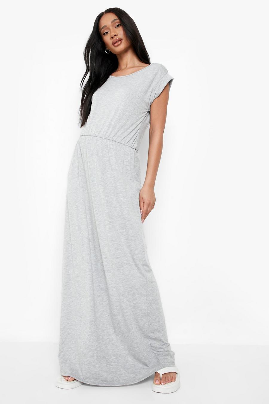 Grey Maternity Cap Sleeve Shirred Waist Maxi Dress image number 1