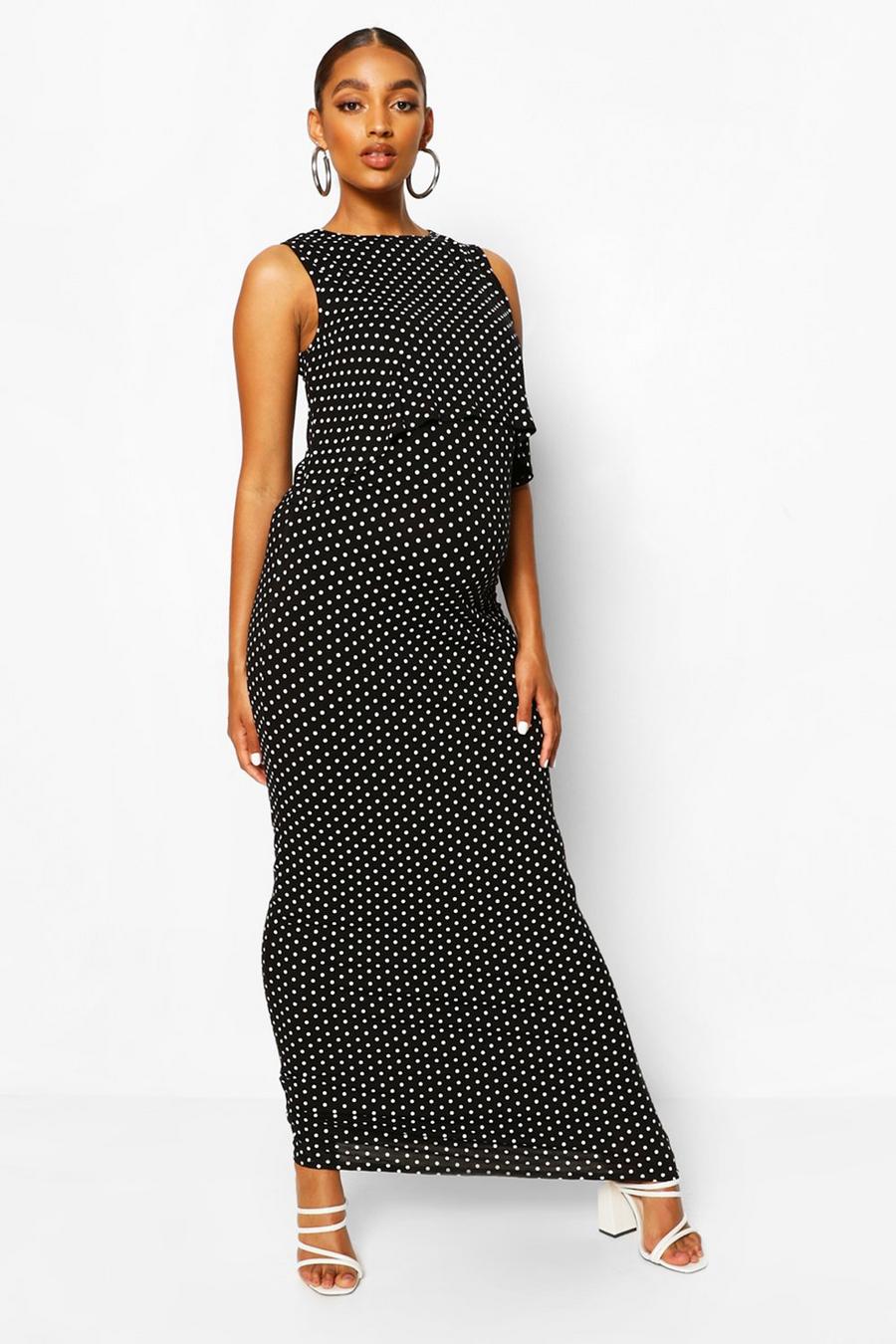 שחור שמלת הנקה מקסי עם נקודות פולקה בגדי היריון image number 1