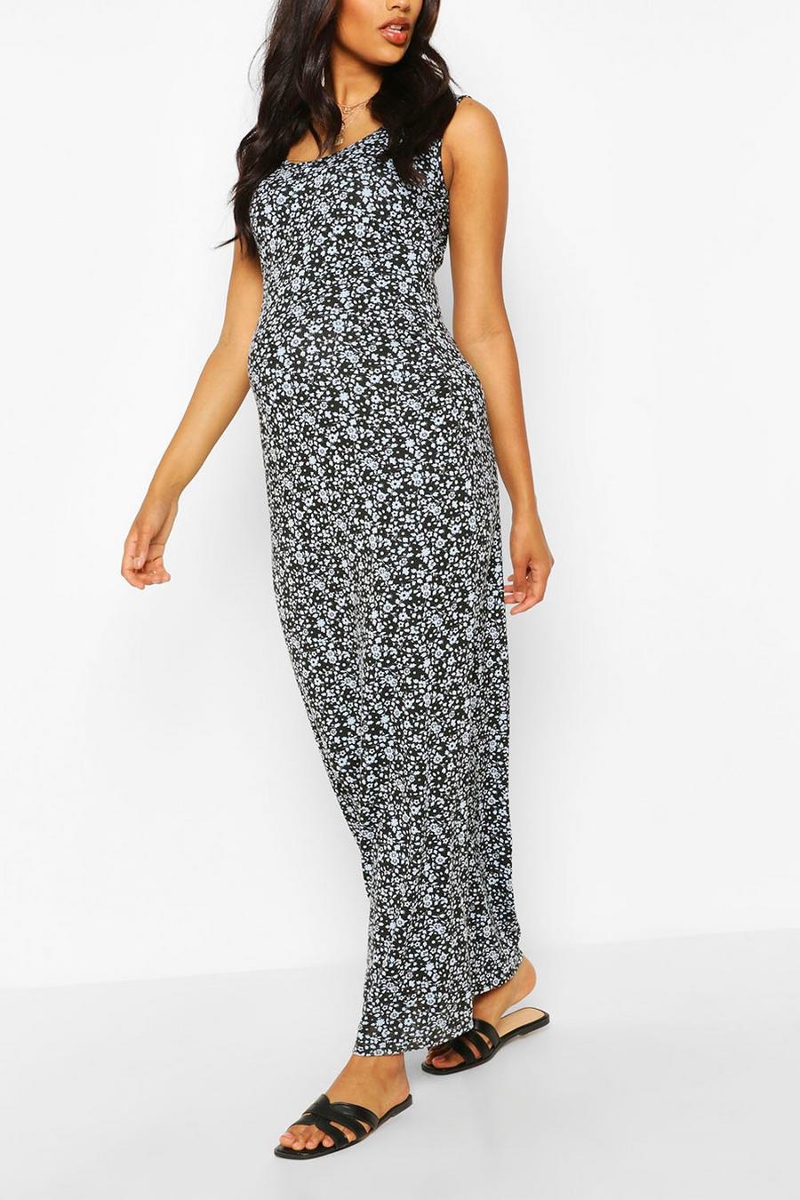 Sky blue Maternity Ditsy Floral Scoop Neck Maxi Dress