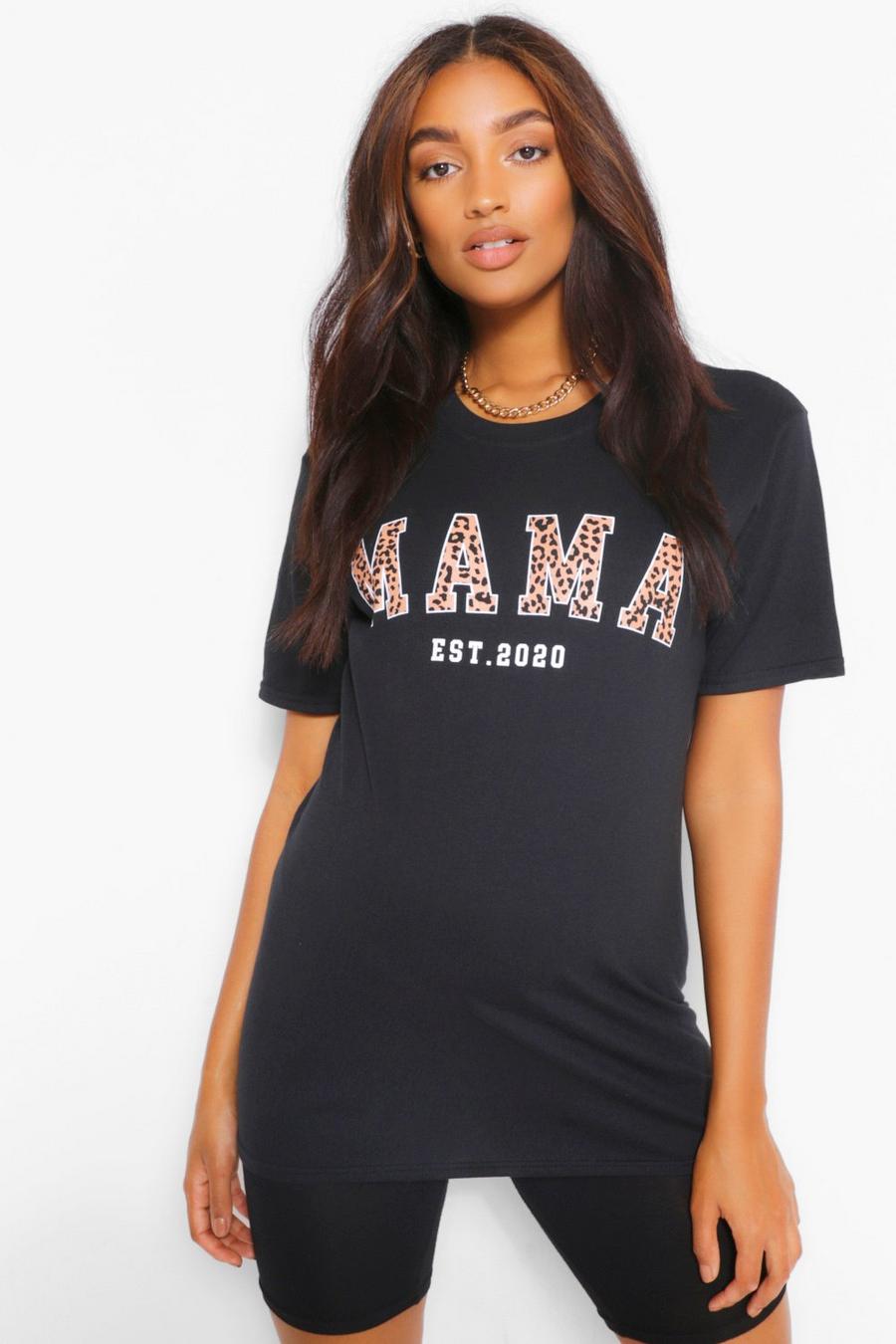טישרט עם כיתוב Mama Est 2020 מנומר בגדי היריון image number 1